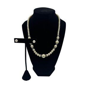 Elegant Faux Pearl Necklace & Earring Set With Rhinestone Accents